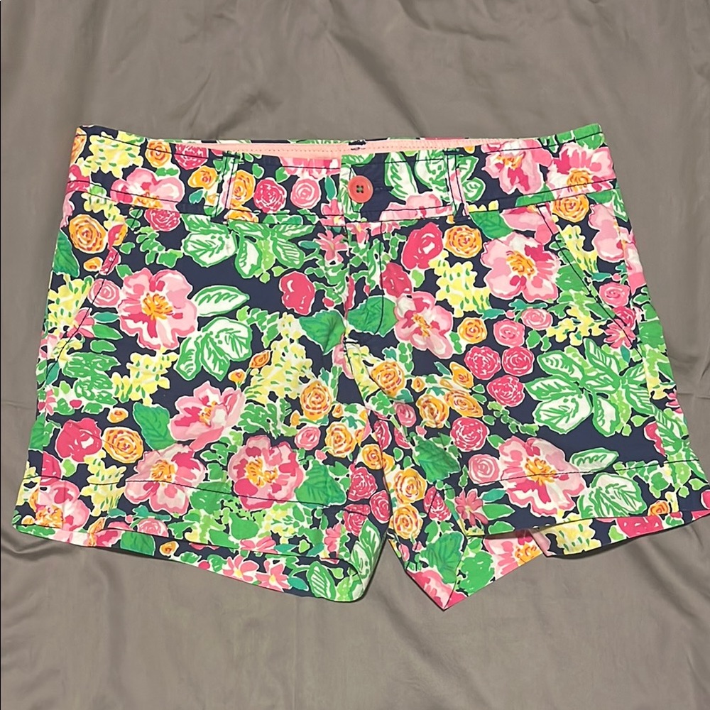 Lilly Pulitzer Pink and Green Bermuda Shorts Vibrant Floral